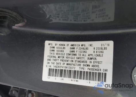 2016 Honda Accord Lx из США, поврежденный, VIN 1HGCR2F41GA125572